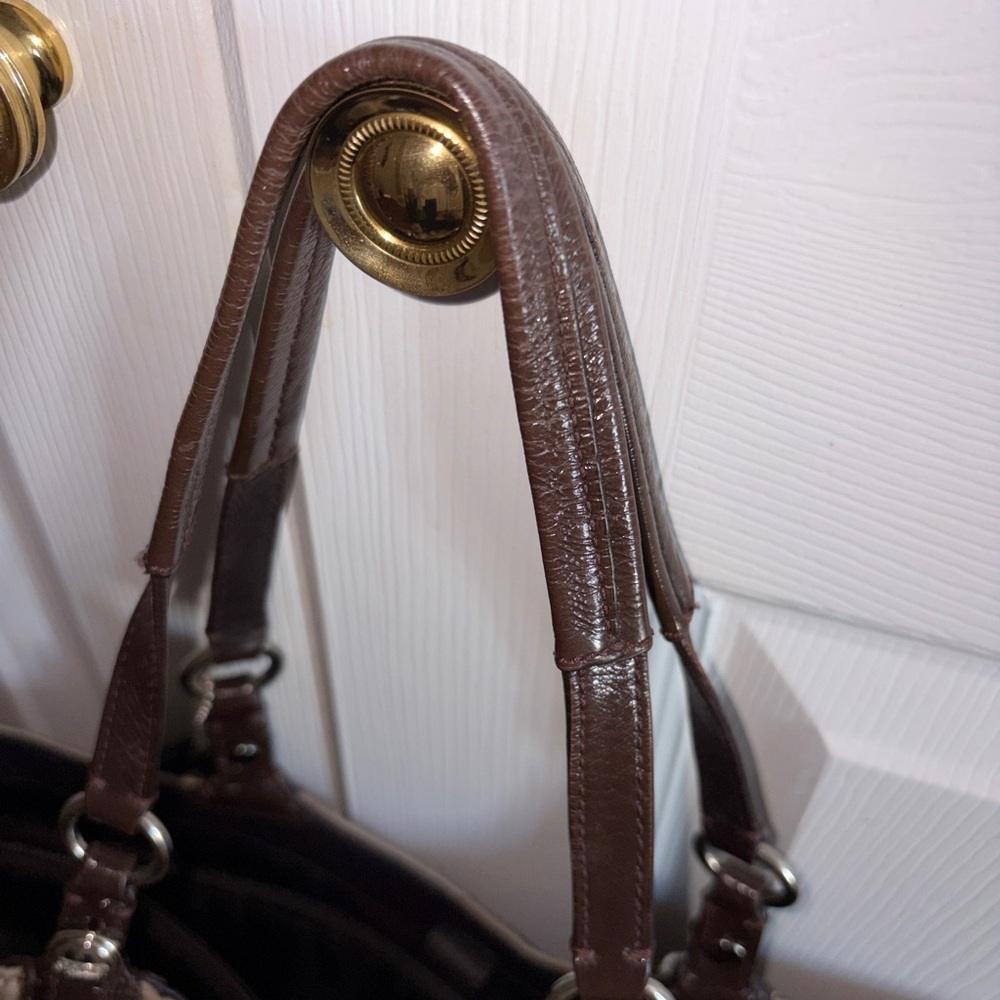 Coach Signature Large Canvas Tote Bag in Beige and Brown leather double handles - Picture 5 of 12
